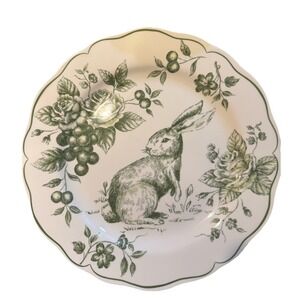 Set of 4 MAXCERA GREEN EASTER BUNNY / RABBIT SCALLOPED 11 1/2" Dinner Plates
